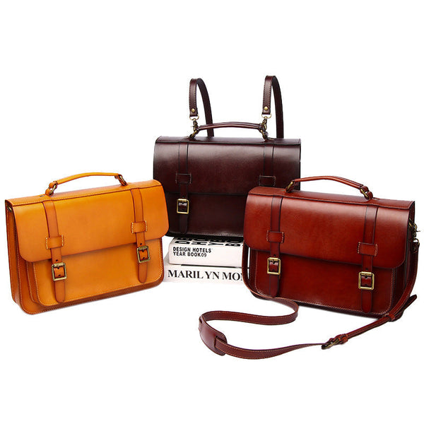 Men's Leather Convertible Messenger Bag Backpack Stachel - Back View
