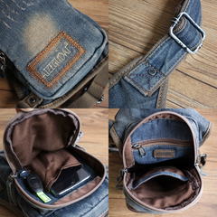 Blue Denim Thigh Bag Fanny Pack for Men Drop Leg Bag Blue Denim Mens Bum Bag Waist Bags