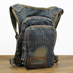 Blue Denim Thigh Bag Fanny Pack for Men Drop Leg Bag Blue Denim Mens Bum Bag Waist Bags