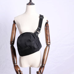 Mens Nylon Leather Crossbody Bag Womens Black Nylon Chest Purse Nylon Sling Bag for Ladies