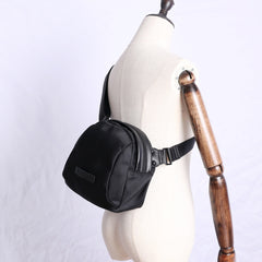Mens Nylon Leather Crossbody Bag Womens Black Nylon Chest Purse Nylon Sling Bag for Ladies