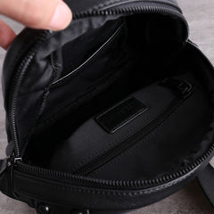 Mens Nylon Leather Crossbody Bag Womens Black Nylon Chest Purse Nylon Sling Bag for Ladies