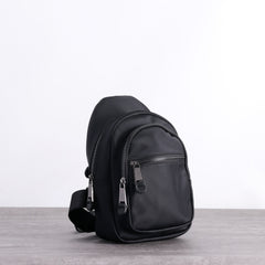 Mens Nylon Leather Sling Crossbody Pack Womens Black Nylon Chest Purse Nylon Sling Bag for Ladies