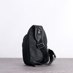 Mens Nylon Leather Sling Crossbody Pack Womens Black Nylon Chest Purse Nylon Sling Bag for Ladies