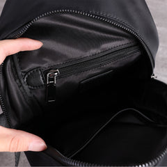 Mens Nylon Leather Sling Crossbody Pack Womens Black Nylon Chest Purse Nylon Sling Bag for Ladies