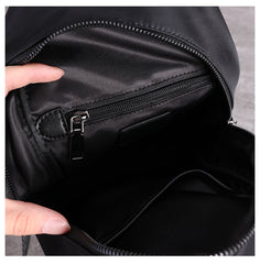 Mens Nylon Leather Sling Crossbody Pack Womens Black Nylon Chest Purse Nylon Sling Bag for Ladies