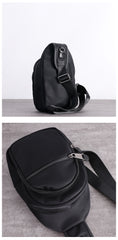 Mens Nylon Leather Sling Crossbody Pack Womens Black Nylon Chest Purse Nylon Sling Bag for Ladies