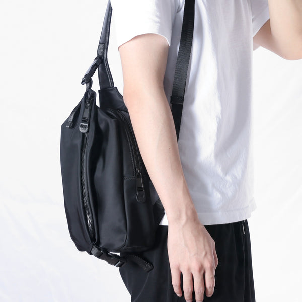 Mens Nylon Sling Bag Waterproof Black Nylon - Back View