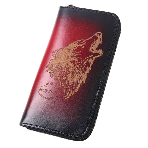 Around Zip Red Leather Long Wallet Mens - Back View