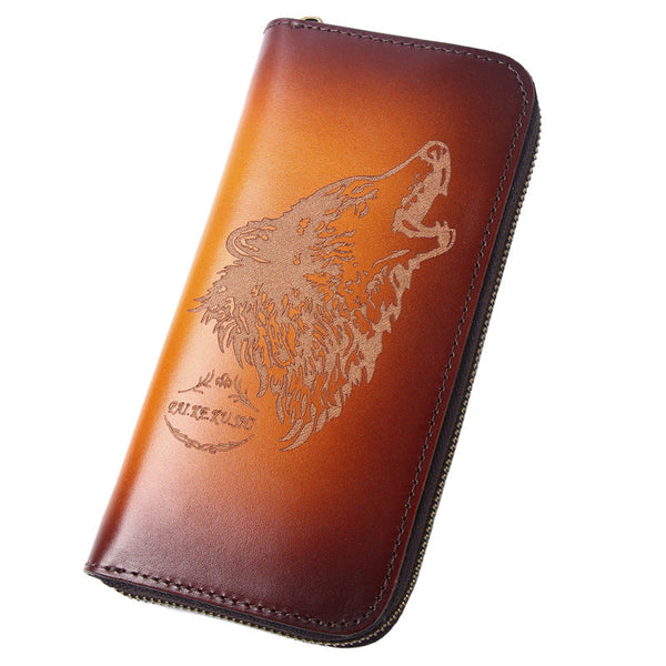 Around Zip Brown Leather Long Wallet Mens - Back View