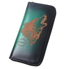 Around Zip Red Leather Long Wallet Mens Wolf Zipper Clutch Wallet for Men