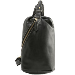 Mens Black Leather Sling Bag Sling Shoulder Bag Sling Backpack for men