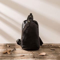 Mens Black Leather Sling Bag Sling Shoulder Bag Sling Backpack for men