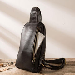 Mens Black Leather Sling Bag Sling Shoulder Bag Sling Backpack for men