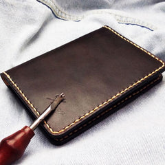 Mens Leather Slim Passport Wallets Coffee Leather Small billfold Travel Wallet for Men