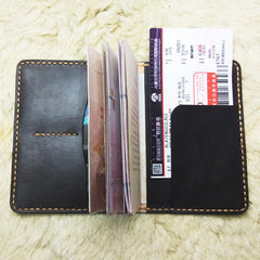 Mens Leather Slim Passport Wallets Coffee Leather Small billfold Travel Wallet for Men