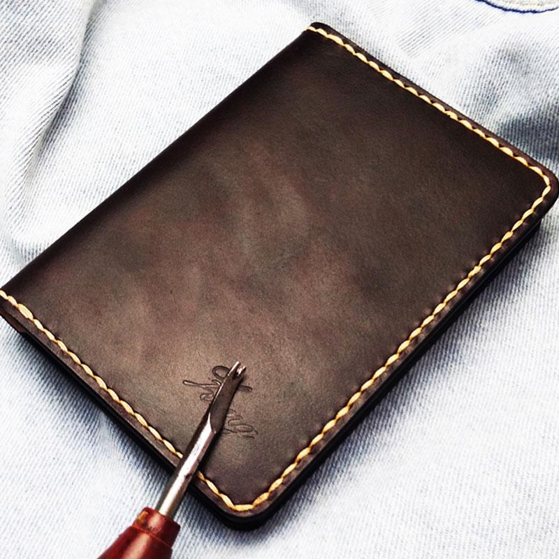 Mens Leather Slim Passport Wallets Coffee Leather Small billfold Travel Wallet for Men