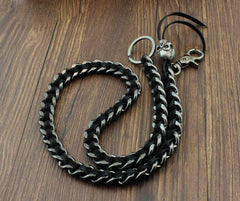 Metal Skull Leather Braided Long Wallet Chain Cool Punk Rock Biker Trucker Wallet Chain Trucker Wallet Chain for Men
