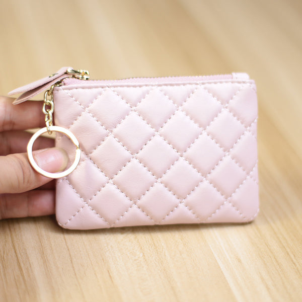 Mini Women Pink Leather Zip Coin Wallet with Keychains Keys Wallet Small Zip Cha CH00392109