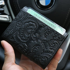 SunFlower Womens Black Leather Billfold Wallet Small Wallet with Coin Pocket Envelope Wallet for Ladies