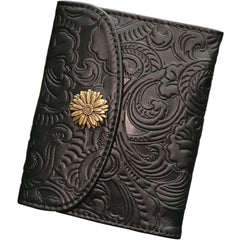 SunFlower Womens Black Leather Billfold Wallet Small Wallet with Coin Pocket Envelope Wallet for Ladies