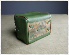 Mini Womens Khaki Leather Shoulder Purse Cube Double Zip Leather Crossbody Purse for Ladies