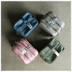 Mini Womens Pink Leather Shoulder Purse Cube Double Zip Leather Crossbody Purse for Ladies
