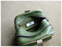 Mini Womens Khaki Leather Shoulder Purse Cube Double Zip Leather Crossbody Purse for Ladies