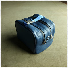 Mini Womens Navy Leather Shoulder Purse Cube Double Zip Leather Crossbody Purse for Ladies