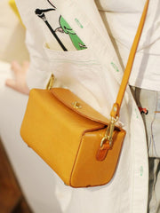 Fashion Womens Tan Leather Mini Cube Shoulder Bag Square Green Crossbody Bag Purse for Girls