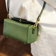 Fashion Womens Mini Green Leather Shoulder Bag Cube Square Crossbody Phone Bag Purse
