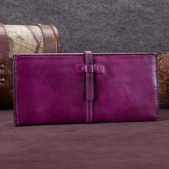 Women Vintage Leather Long Wallets For Ladies Flat Bifold Clutch Long Wallet for Ladies