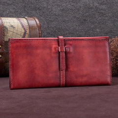 Green Womens Leather Slim Long Wallet Bifold Leather Wallet Womens Long Purse for Ladies
