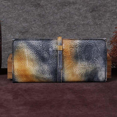 Women Vintage Leather Long Wallets For Ladies Flat Bifold Clutch Long Wallet for Ladies