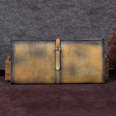 Leather WOmens Brown Checkbook Wallet Long Wallet Womens Green Leather Wallet for Ladies