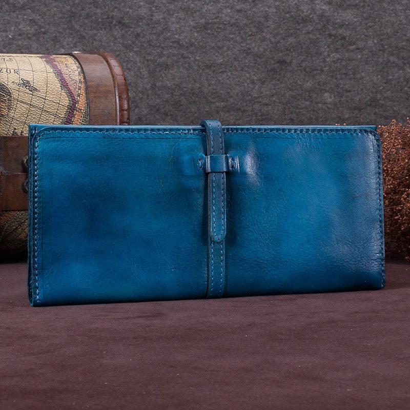 Blue Womens Long Bifold Wallet Brown Long Wallet Ladies Long Wallet Purse