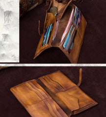 Green Womens Leather Slim Long Wallet Bifold Leather Wallet Womens Long Purse for Ladies