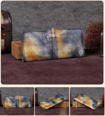 Leather WOmens Brown Checkbook Wallet Long Wallet Womens Green Leather Wallet for Ladies