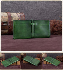 Leather WOmens Brown Checkbook Wallet Long Wallet Womens Green Leather Wallet for Ladies