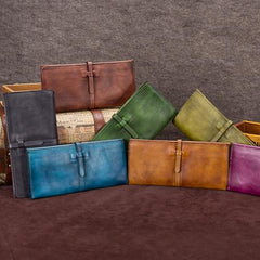 Leather WOmens Brown Checkbook Wallet Long Wallet Womens Green Leather Wallet for Ladies