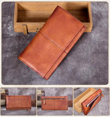 Cool Vintage Leather Brown Bifold Mens Long Wallet Phone Clutch Gray Long Wallet for Men