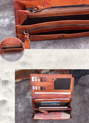 Vintage Leather Brown Mens Long Wallet Phone Clutch Gray Bifold Wallet for Men