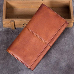 Cool Vintage Leather Brown Bifold Mens Long Wallet Phone Clutch Gray Long Wallet for Men