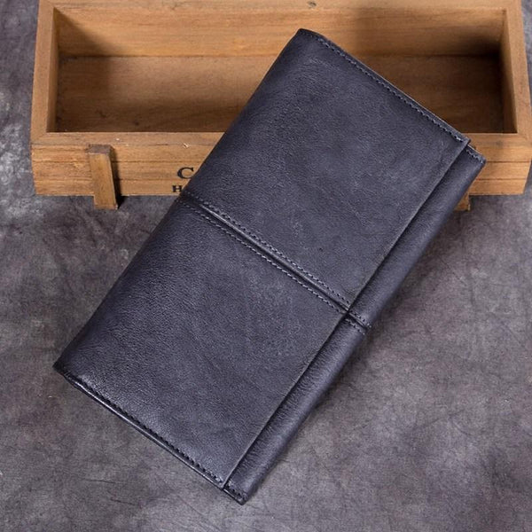 Cool Vintage Leather Brown Bifold Mens Long Wallet Phone Clutch Gray Long Wallet SM8188651