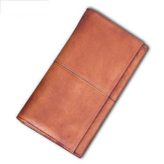 Grey Vintage Mens Bifold Leather Long Wallet Brown Long Phone Clutch Purse for Men