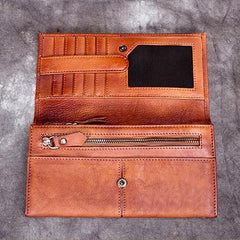 Cool Vintage Leather Brown Bifold Mens Long Wallet Phone Clutch Gray Long Wallet for Men