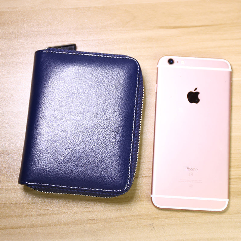 Minimalist Women Blue Leather Card Holders Small Zip Card Wallet Card Holders Wallet For Women