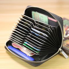 Minimalist Women Green Leather Card Holders Small Zip Card Wallet Card Holders Wallet For Women