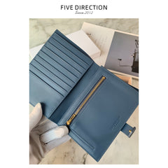 Minimalist Women Gray Vegan Leather Slim Card Wallet Billfold Passport Wallet Slim Travel Wallet For Women