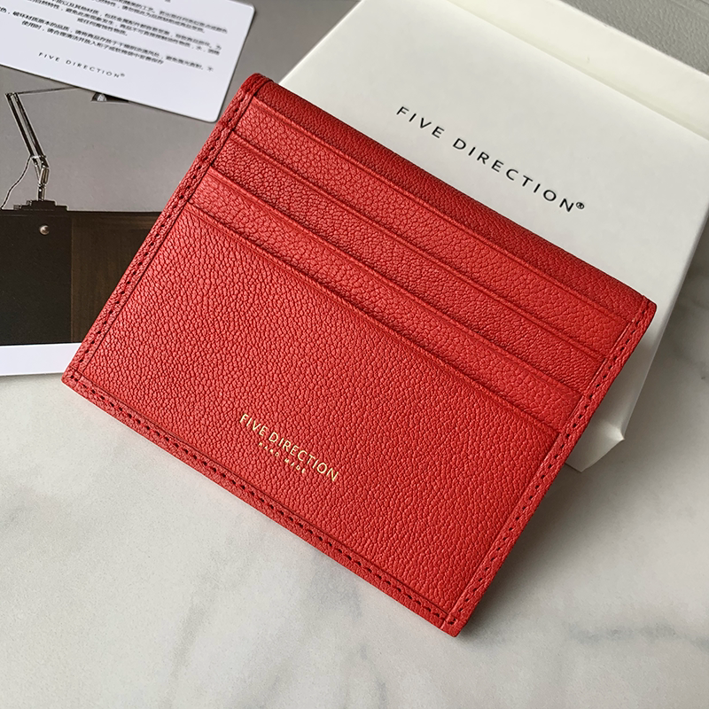 Minimalist Women Red Leather Slim Card Holders Small Card Wallet Cute Card Holder Credit Card Holder For Women